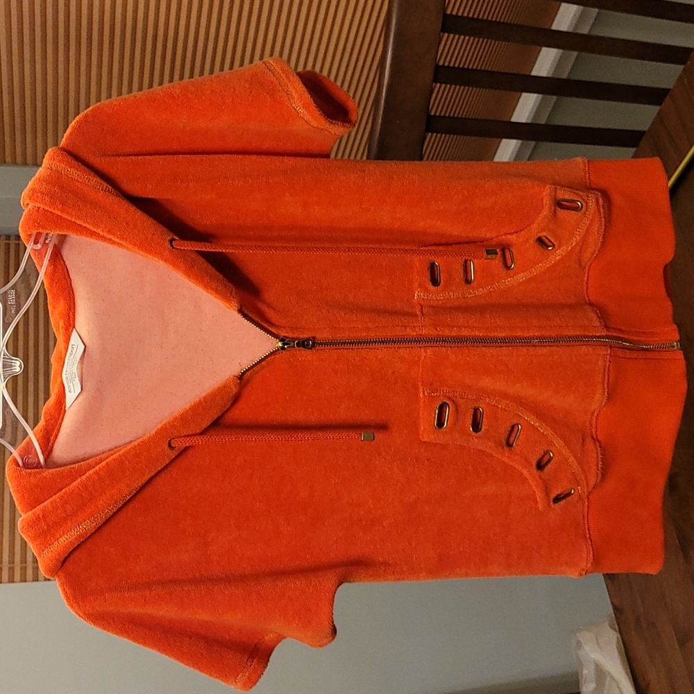 Boston Proper short sleeve hooded sport jacket. Size XS,  Coral (orange tint)